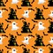 Halloween Ghosts and Haunted House on Orange 100% Cotton Fabric